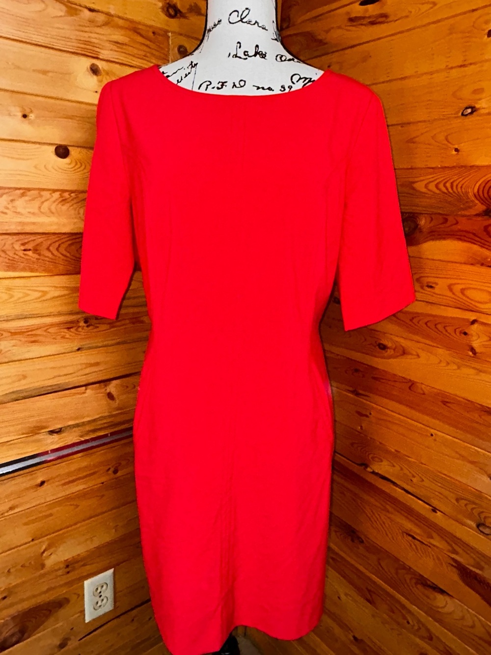 Tahari Red Sheath Dress with Back Gold Zip